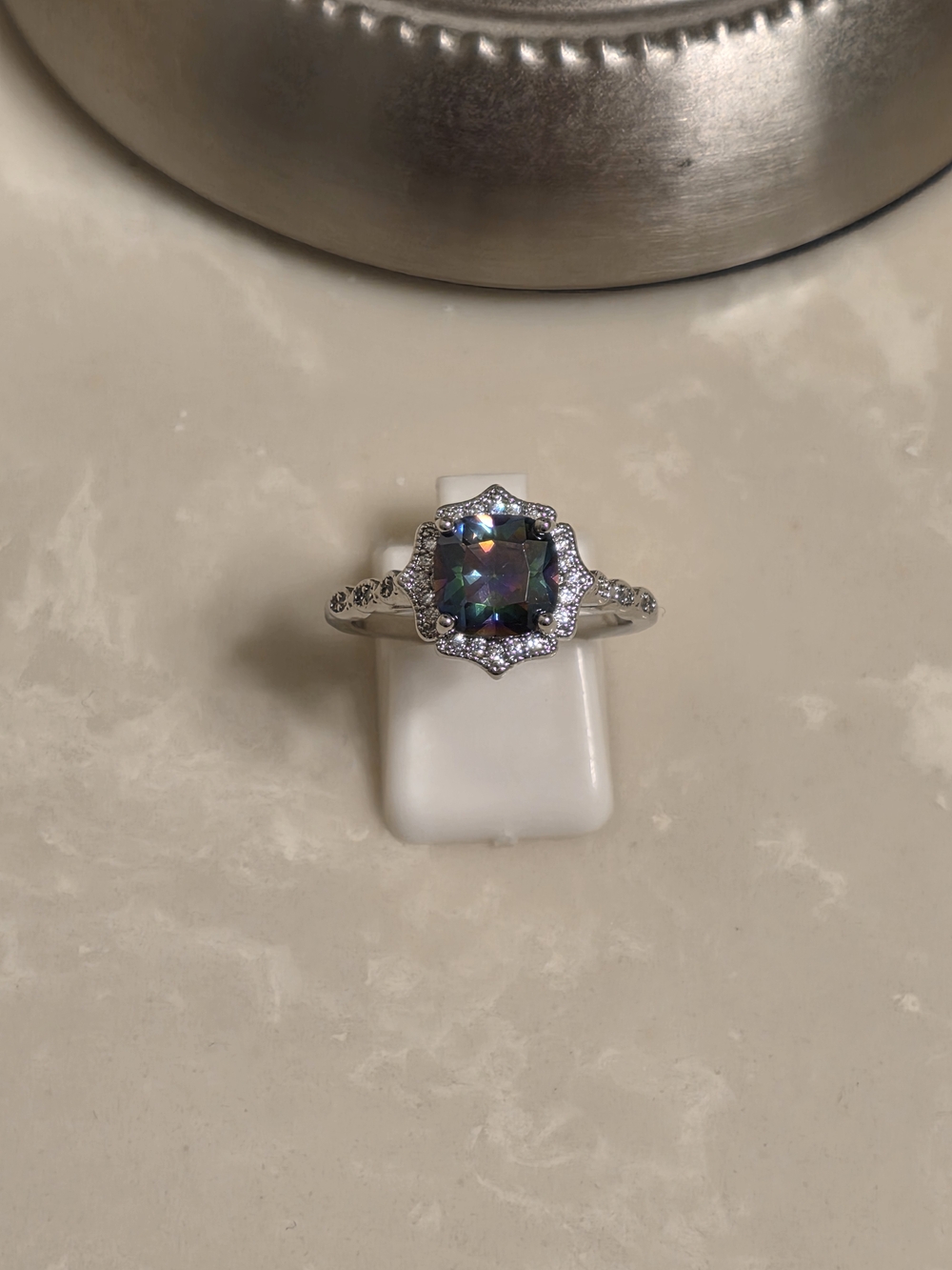Silver CZ and Mystic Topaz Ring Size 9